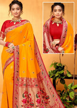 Web Yellow Handloom Woven Paithani Silk Saree