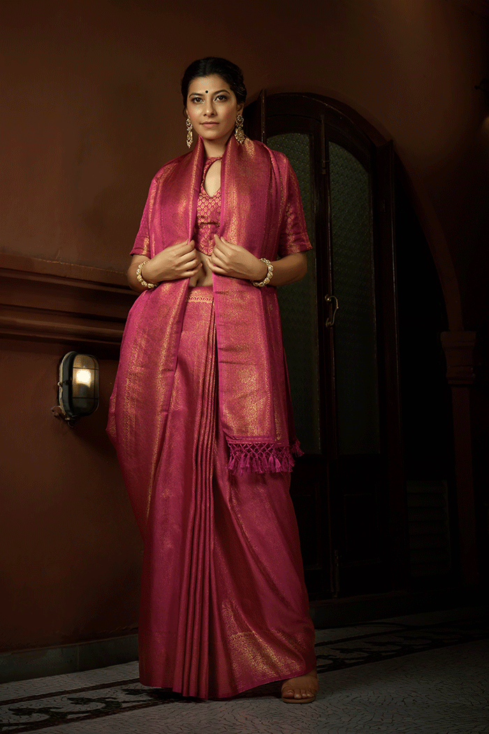 MySilkLove Stiletto Pink Zari Woven Kanjivaram Saree