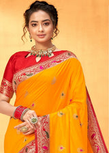 Web Yellow Handloom Woven Paithani Silk Saree