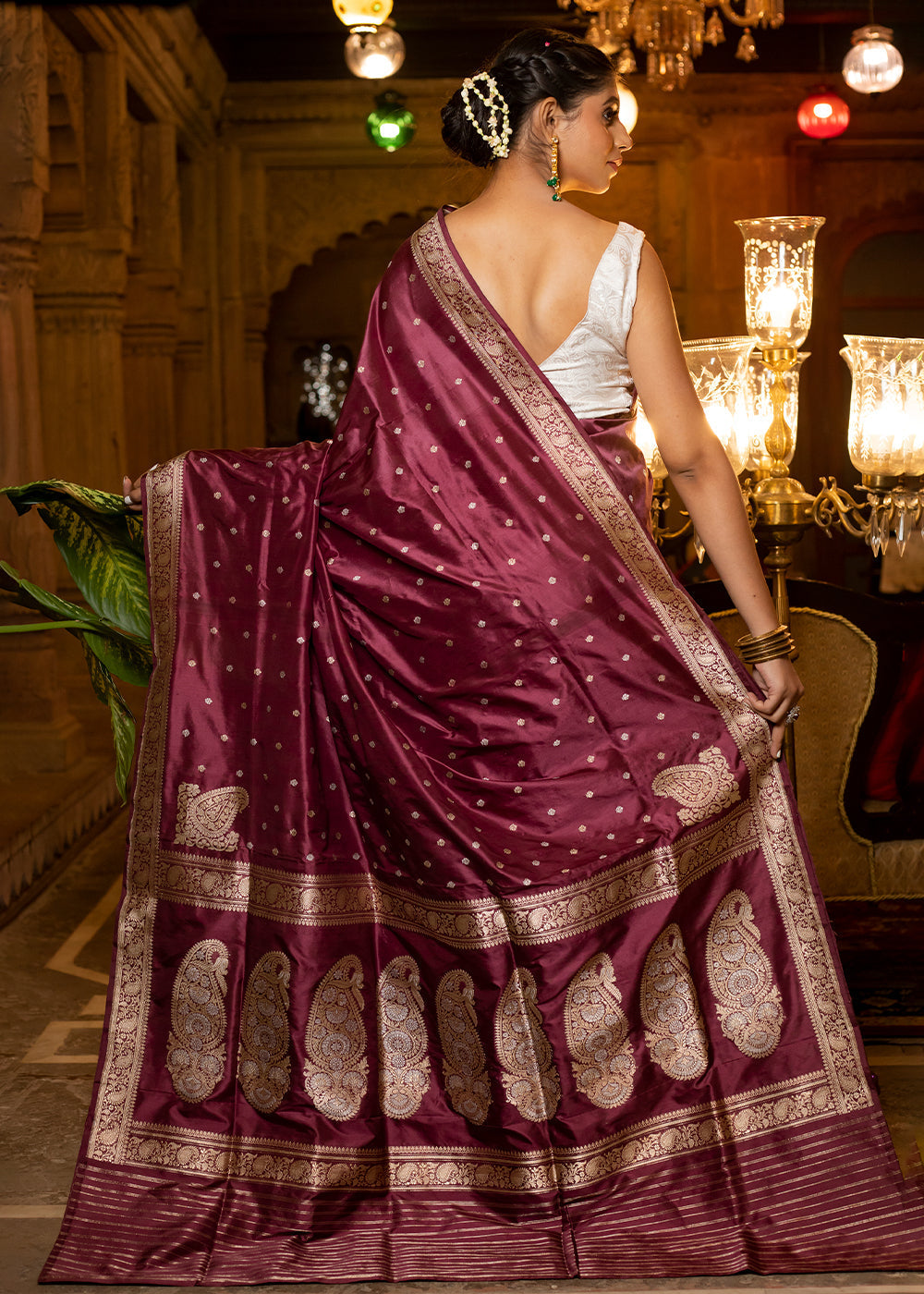 Buy MySilkLove Thorns Purple Hand Woven Katan Pure Silk Saree Online