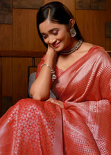 Fuzzy Wuzzy Pinkish Brown Zari Woven Kanjivaram Silk Saree