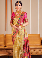 Cream Brulee Golden Woven Paithani Silk Saree