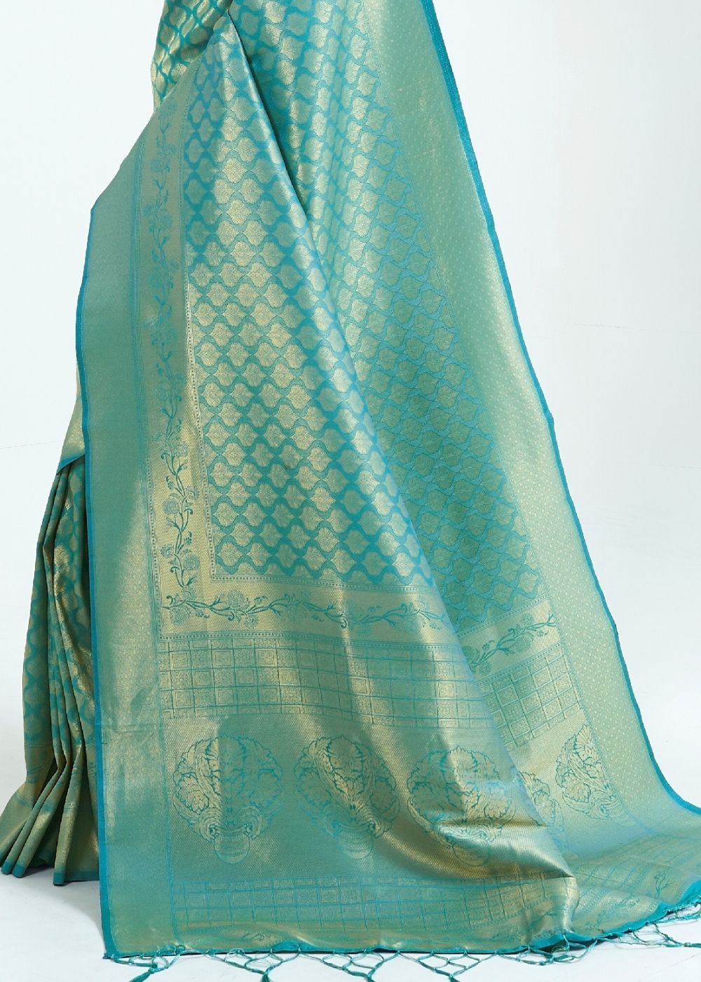 Buy MySilkLove Picton Blue Zari Woven Kanjivaram Silk Saree Online