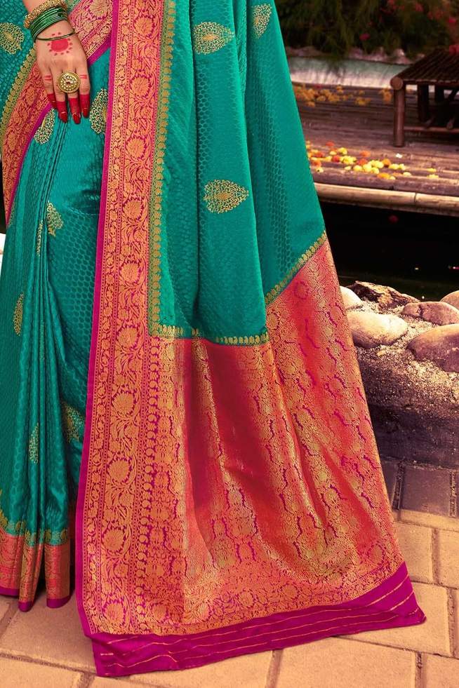 Buy MySilkLove Paradiso Blue and Pink Zari Woven Kanjivaram Saree Online