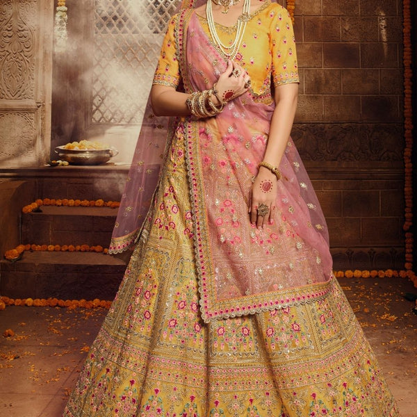 Yellow Designer Silk Wedding Lehenga Choli Set Red Blouse INSPMAY424 – Siya  Fashions