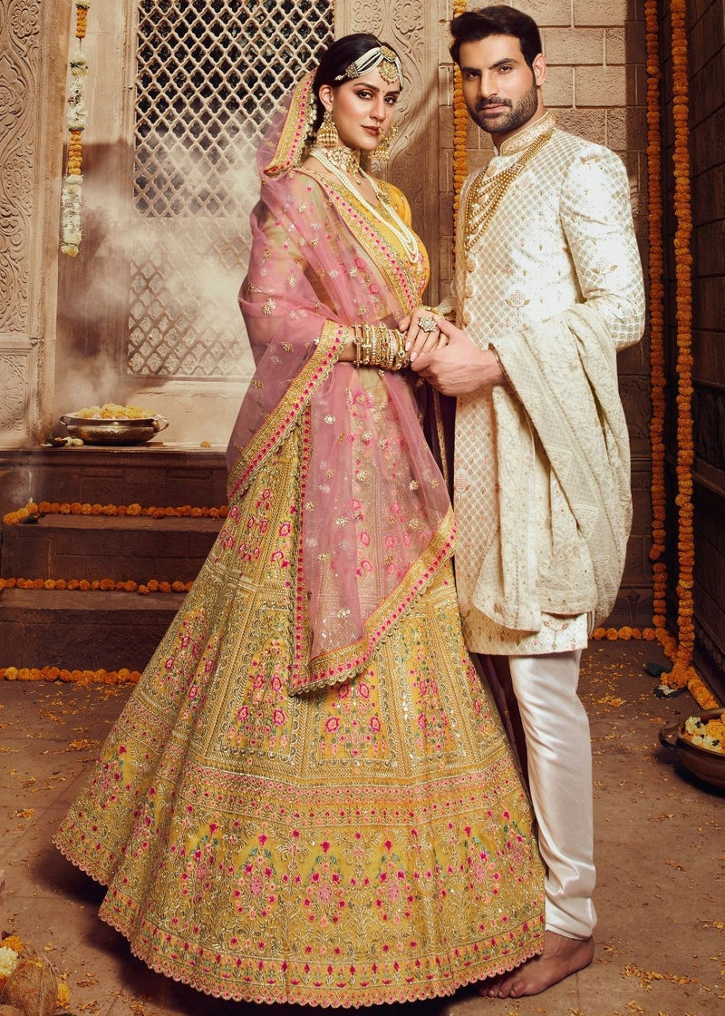 Orange Lehenga and Maroon Choli Pakistani Bridal Dress – Nameera by Farooq