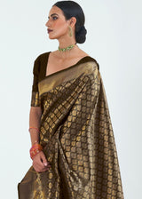 Jacko Bean Brown Zari Woven Kanjivaram Silk saree