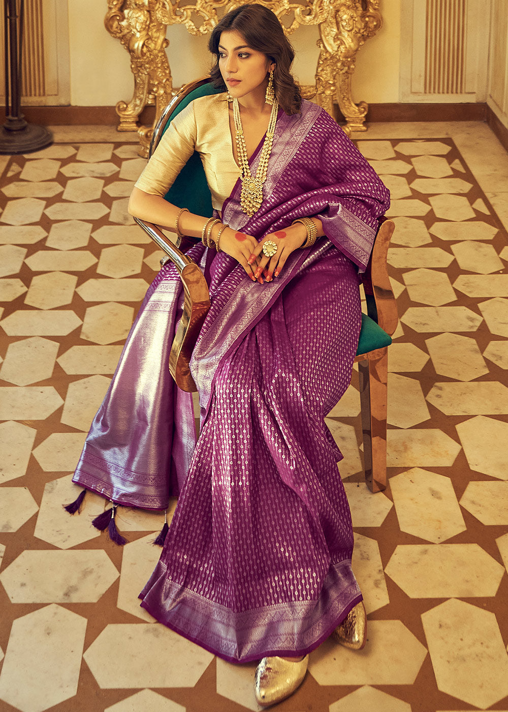 Buy MySilkLove Camelot Purple Zari Woven Kanjivaram Silk Saree Online