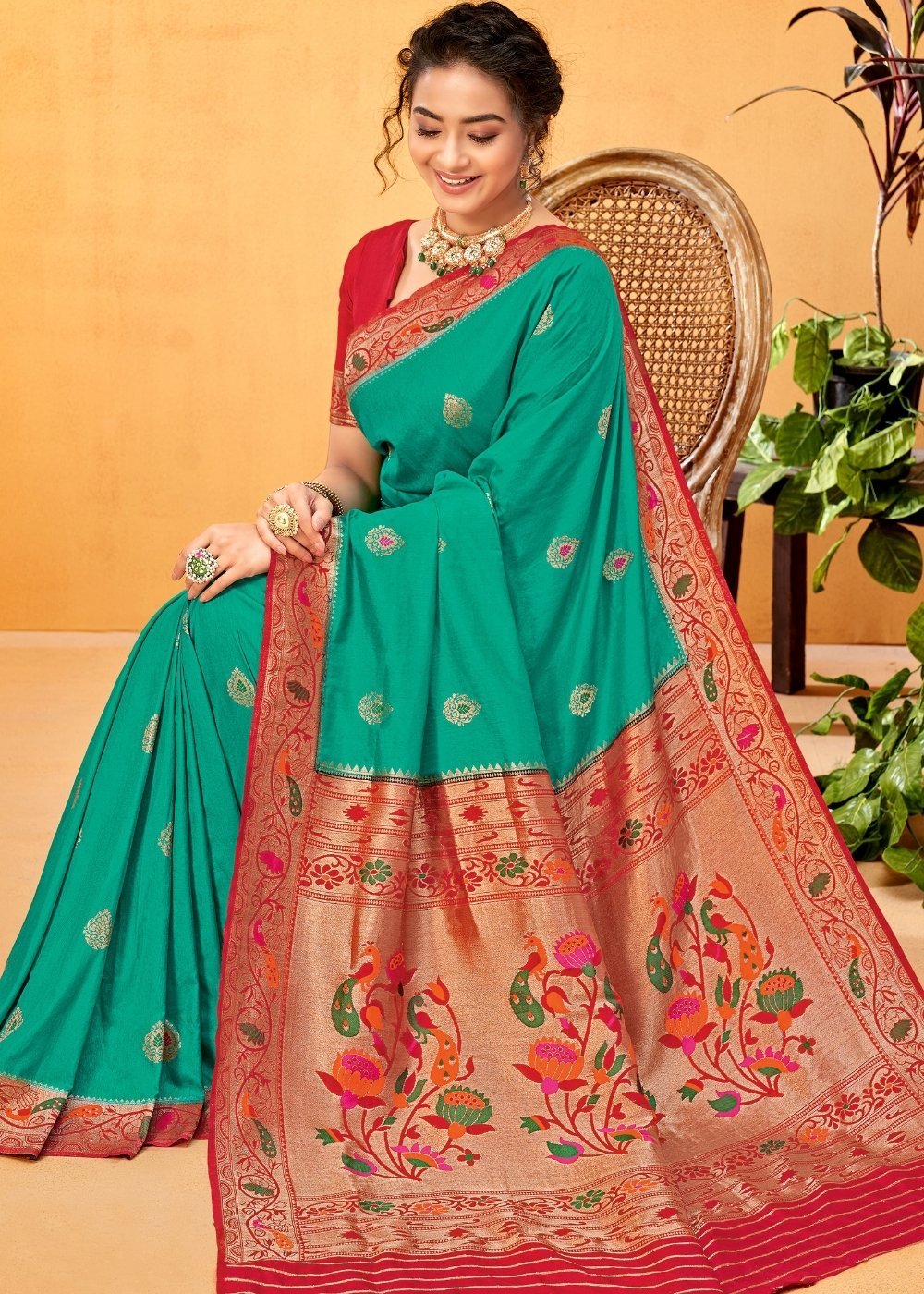 Buy MySilkLove Gossamer Green Handloom Woven Paithani Silk Saree Online