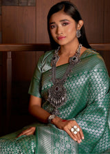 Corduroy Green Zari Woven Kanjivaram Silk Saree