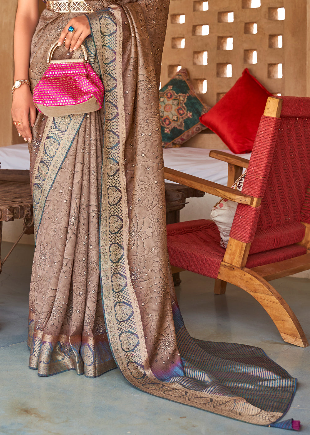 Buy MySilkLove Potters Clay Brown Zari Woven Banarasi Saree Online