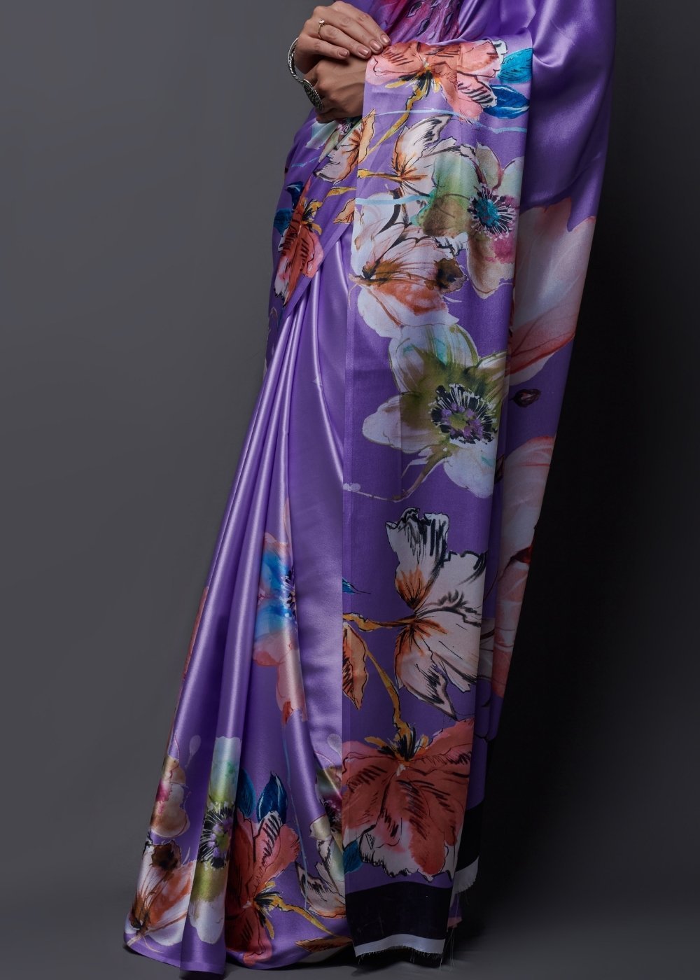 Buy MySilkLove Butterfly Bush Purple Satin Silk Saree Online