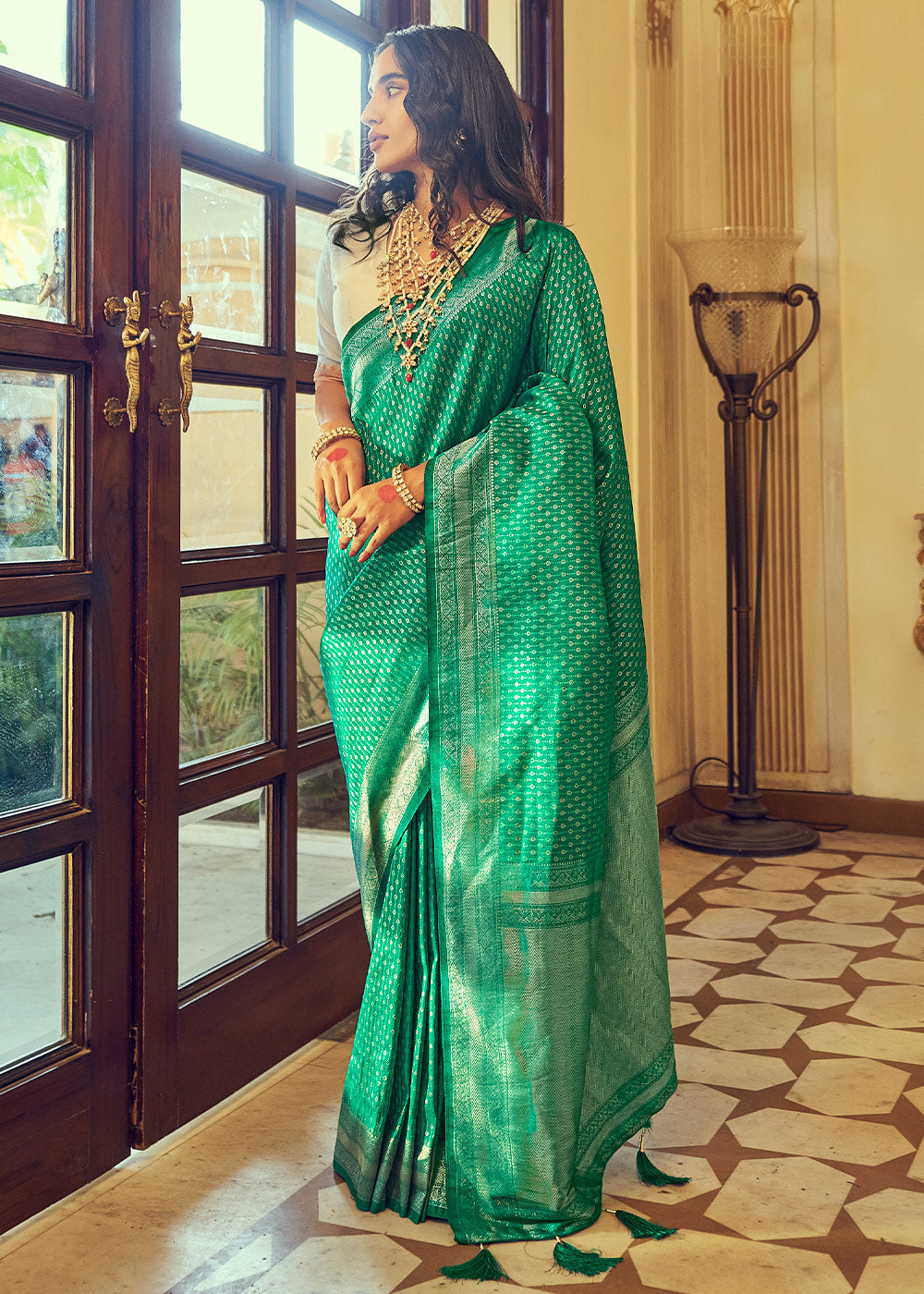 Buy MySilkLove Pine Green Zari Woven Kanjivaram Silk Saree Online