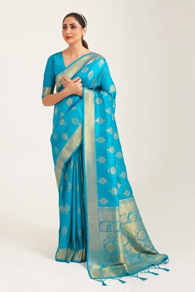 Buy MySilkLove Steel Blue Zari Woven Banarasi Saree Online