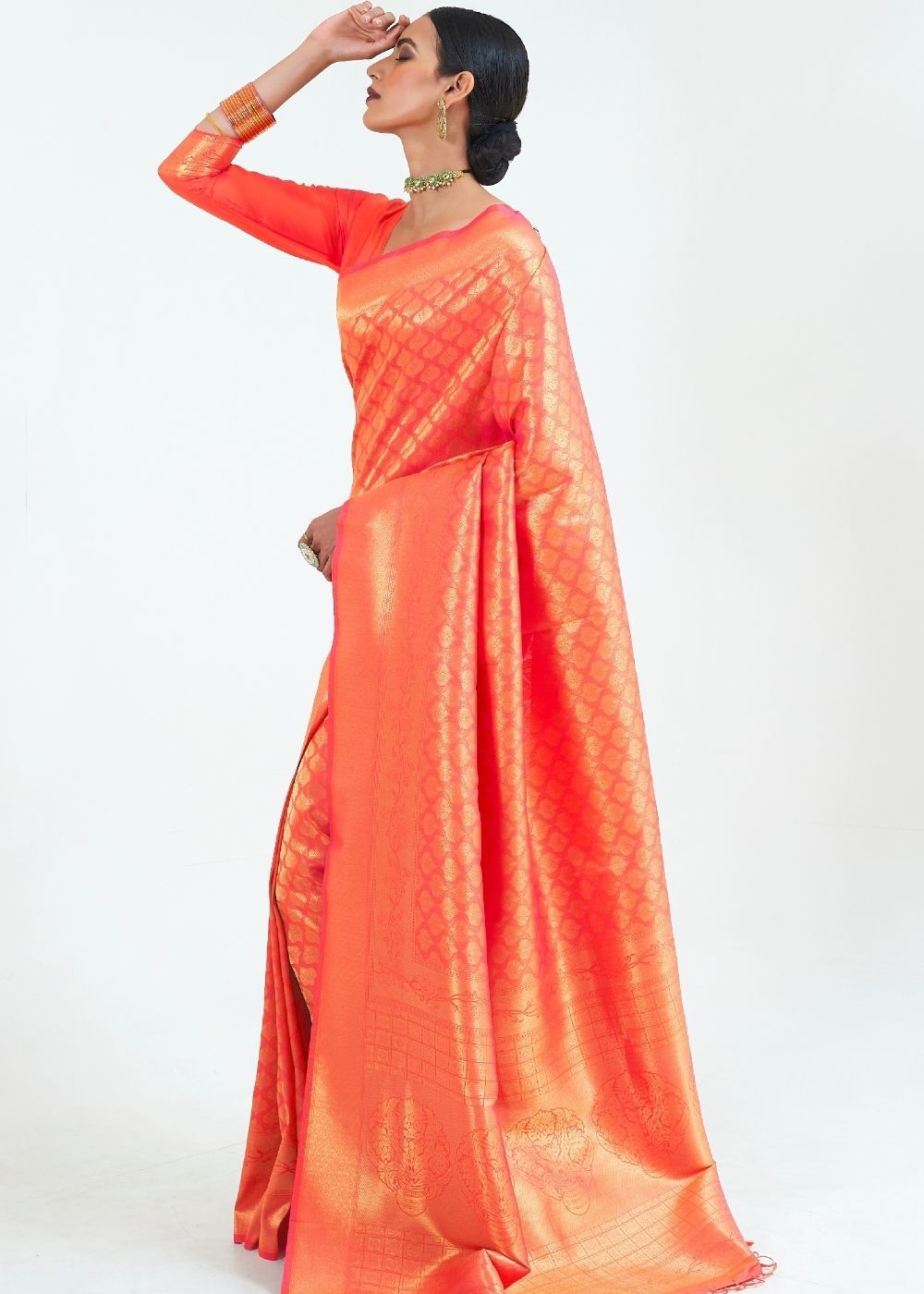 Buy MySilkLove Tart Orange Zari Woven kanjivaram silk Saree Online