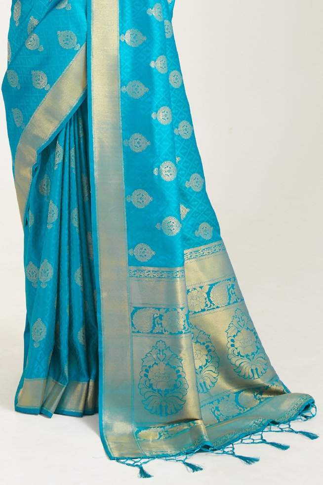 Buy MySilkLove Steel Blue Zari Woven Banarasi Saree Online