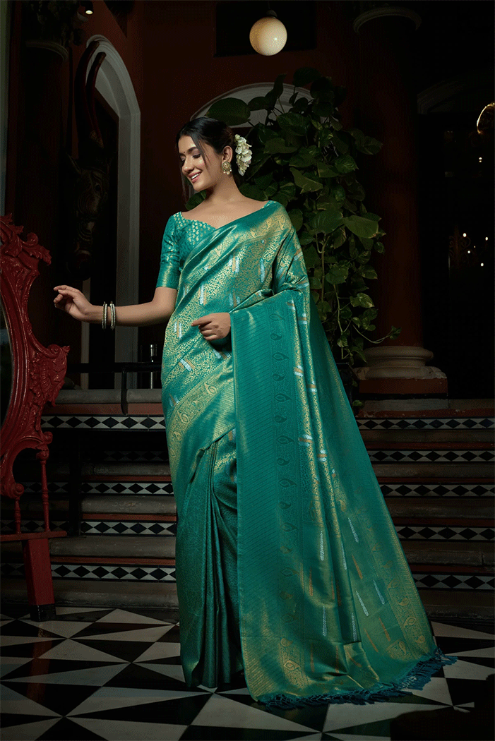 Illuminating Blue Zari Woven Kanjivaram Saree