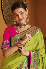 Parrot Green Handloom Zari Woven Designer Paithani Saree
