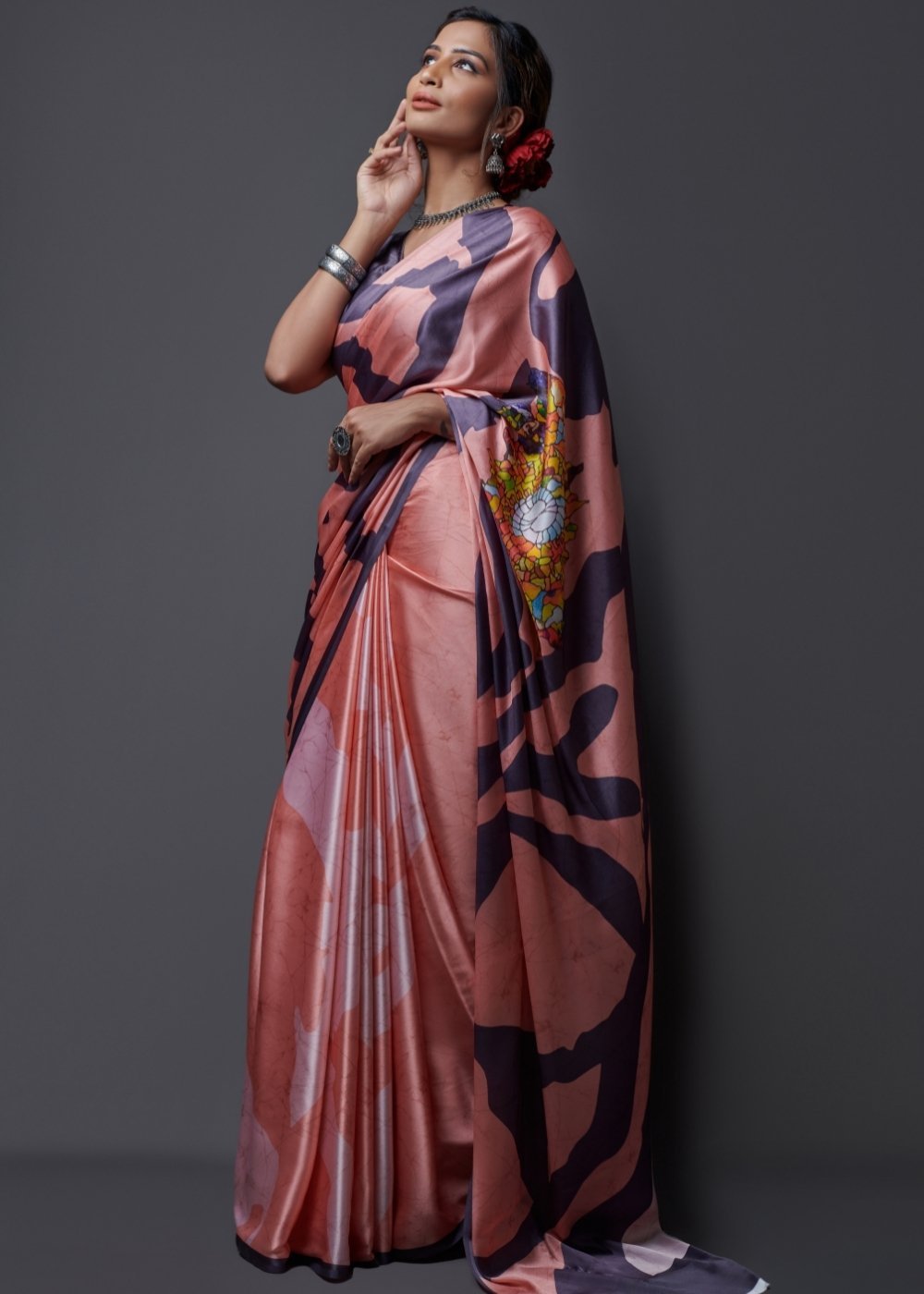 Buy MySilkLove Brandy Rose Pink Satin Silk Saree Online