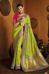 Parrot Green Handloom Zari Woven Designer Paithani Saree