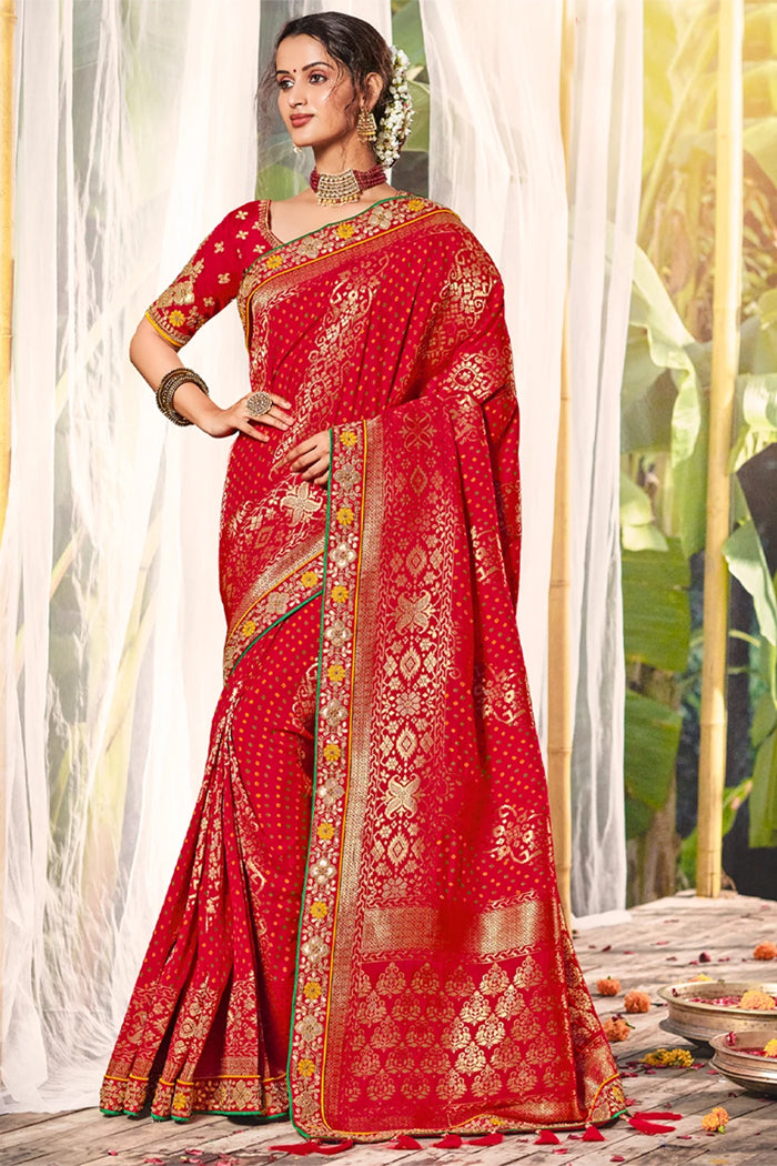 Buy MySilkLove Monza Red Handloom Woven Designer Banarasi Saree Online