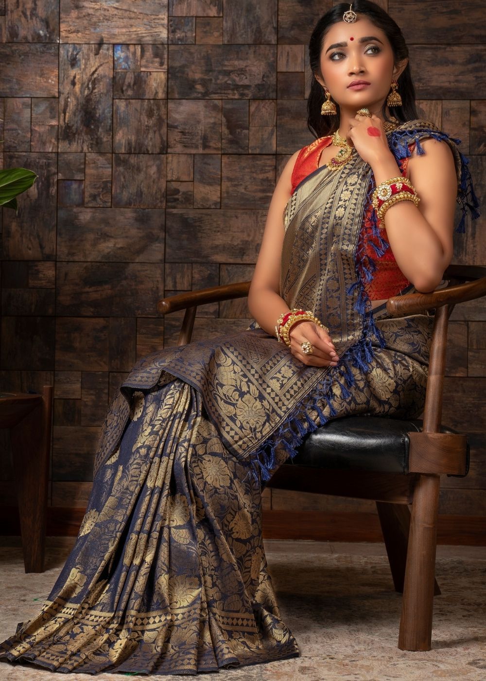 Buy MySilkLove Ebony Clay Blue Zari Woven Kanjivaram Silk Saree Online