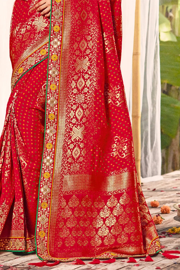 Buy MySilkLove Monza Red Handloom Woven Designer Banarasi Saree Online