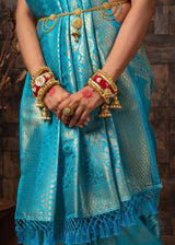 Turquoise Pearl Blue Zari Woven Kanjivaram Silk Saree