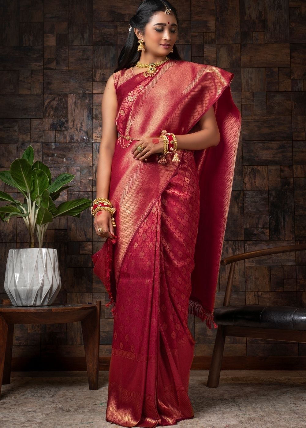 Buy MySilkLove Big Dip O Ruby Pink Zari Woven Kanjivaram silk Saree Online
