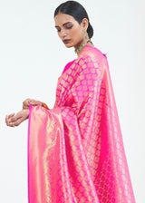Pink Sherbert Zari Woven Kanjivaram Silk Saree