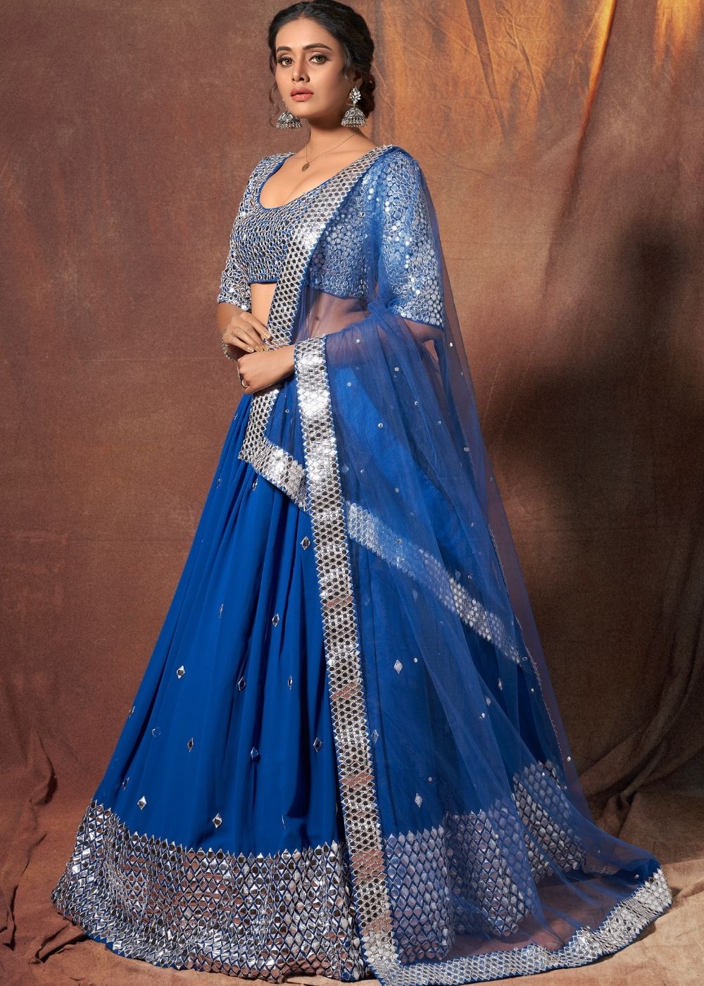 MySilkLove Catalina Blue Designer Georgette Lehenga