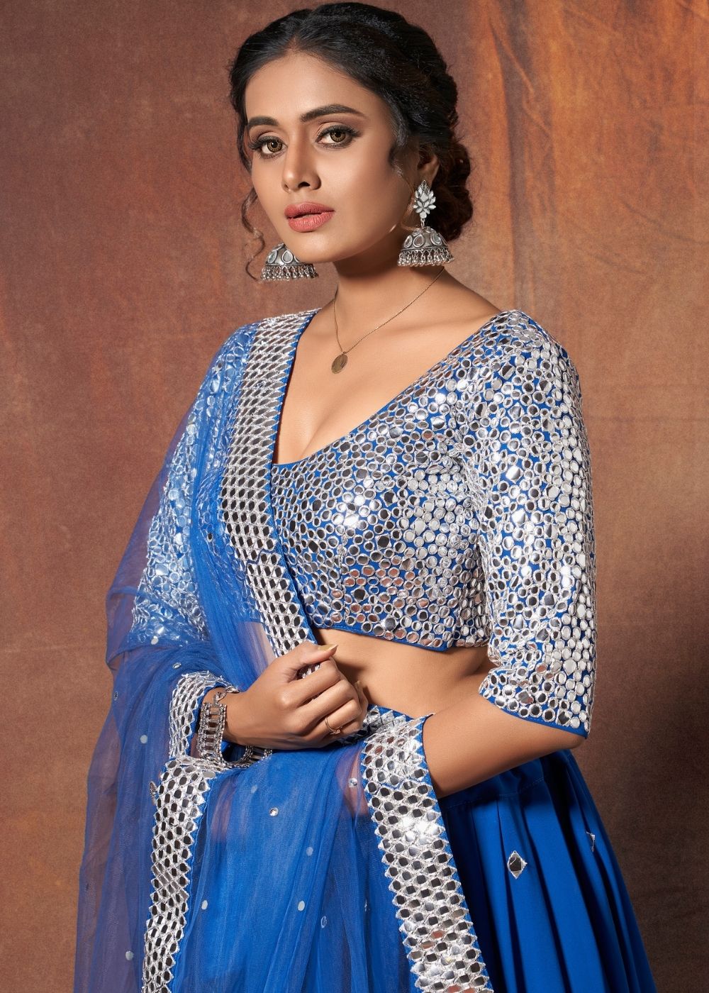 Buy MySilkLove Catalina Blue Designer Georgette Lehenga Online