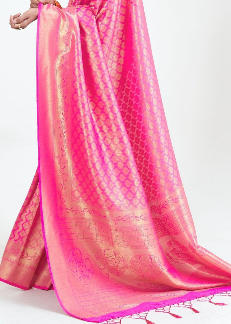 Pink Sherbert Zari Woven Kanjivaram Silk Saree
