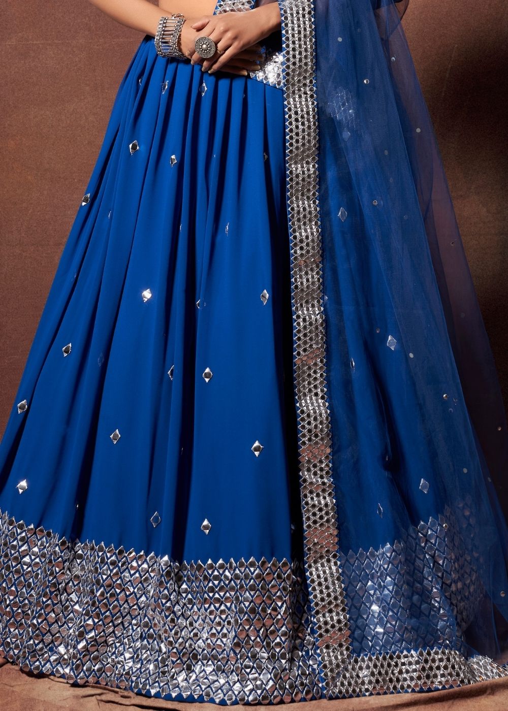 Buy MySilkLove Catalina Blue Designer Georgette Lehenga Online