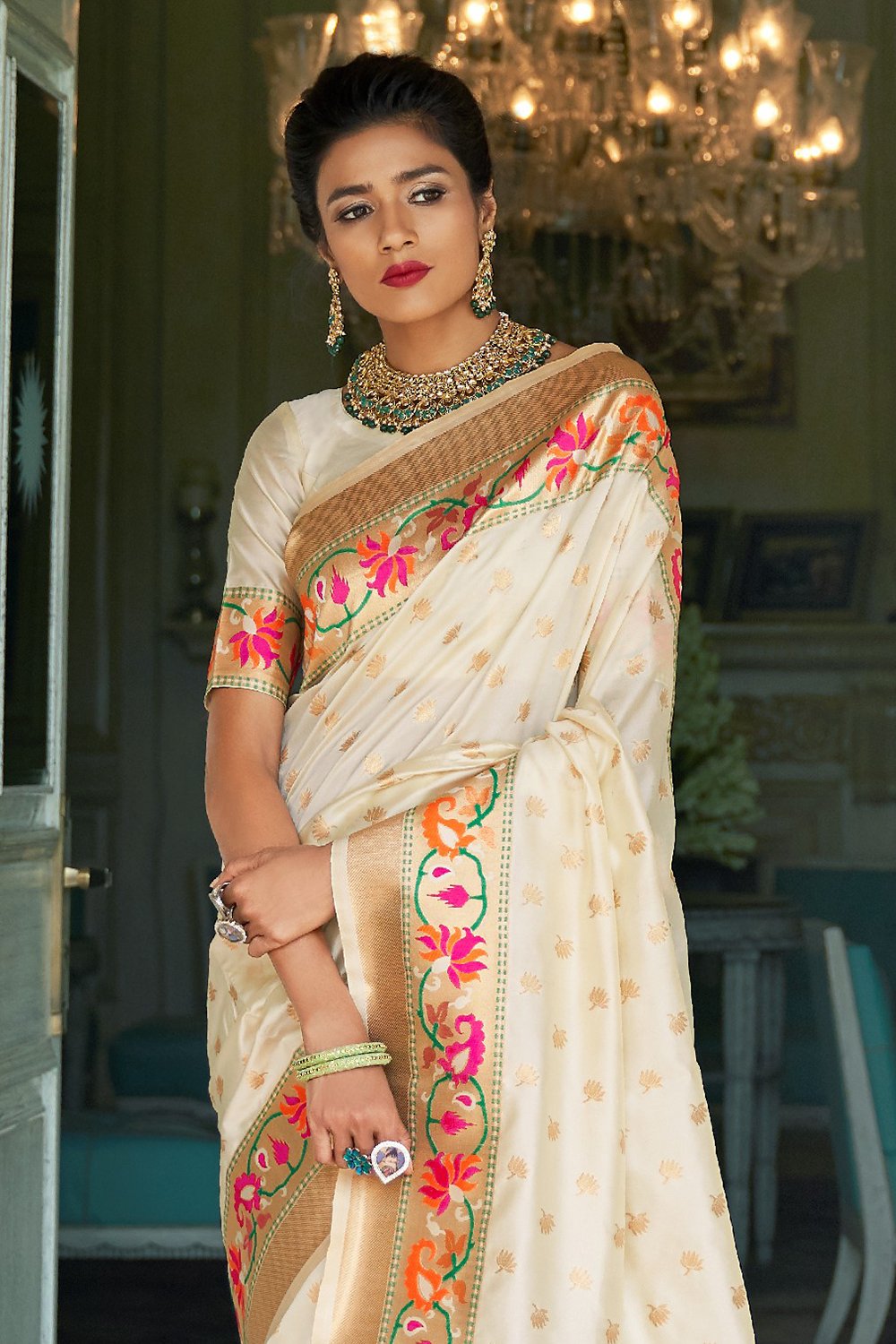 Buy MySilkLove Gorgeous Ivory White Banarasi Saree Online