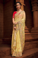 Harvest Gold Yellow Zari Woven Organza Saree