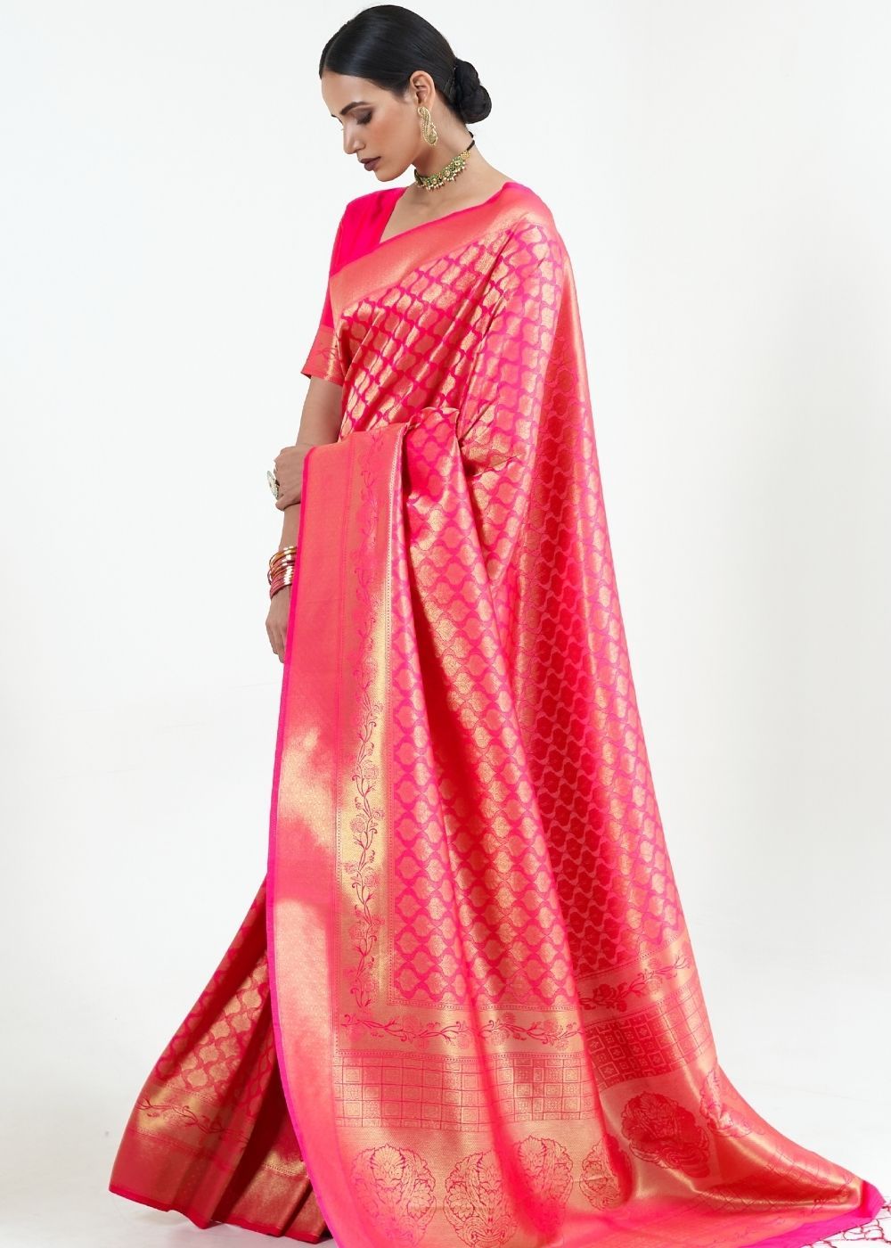 MySilkLove Red Ribbon Pink Zari Woven Kanjivaram Silk Saree