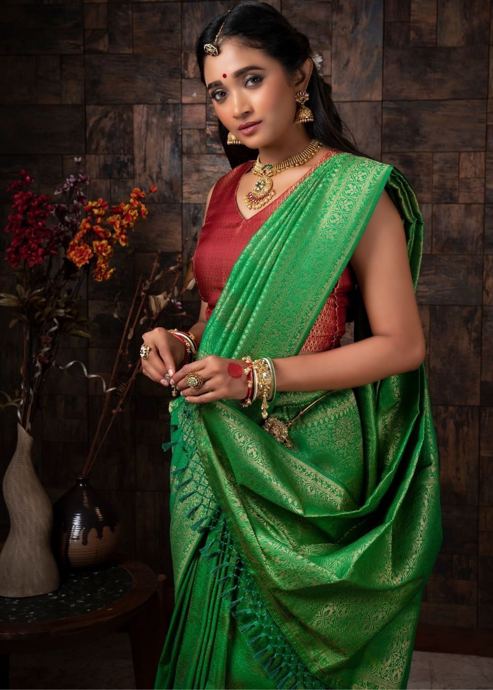 MySilkLove Bridal Green Zari Woven Kanjivaram Silk Saree