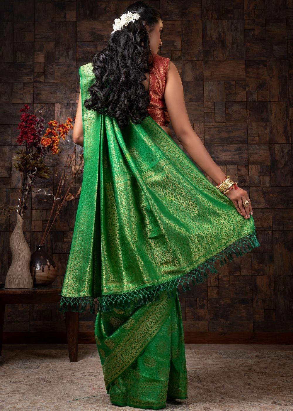 Buy MySilkLove Bridal Green Zari Woven Kanjivaram Silk Saree Online