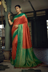 Sweet Red and Green Zari Woven Kanjivaram Saree