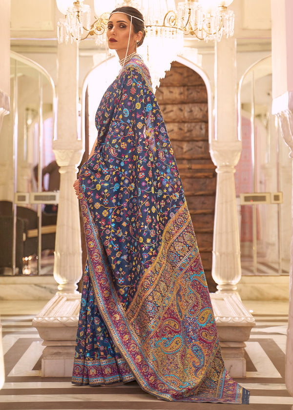 Scarpa Blue Banarasi Jamawar Woven Silk Saree