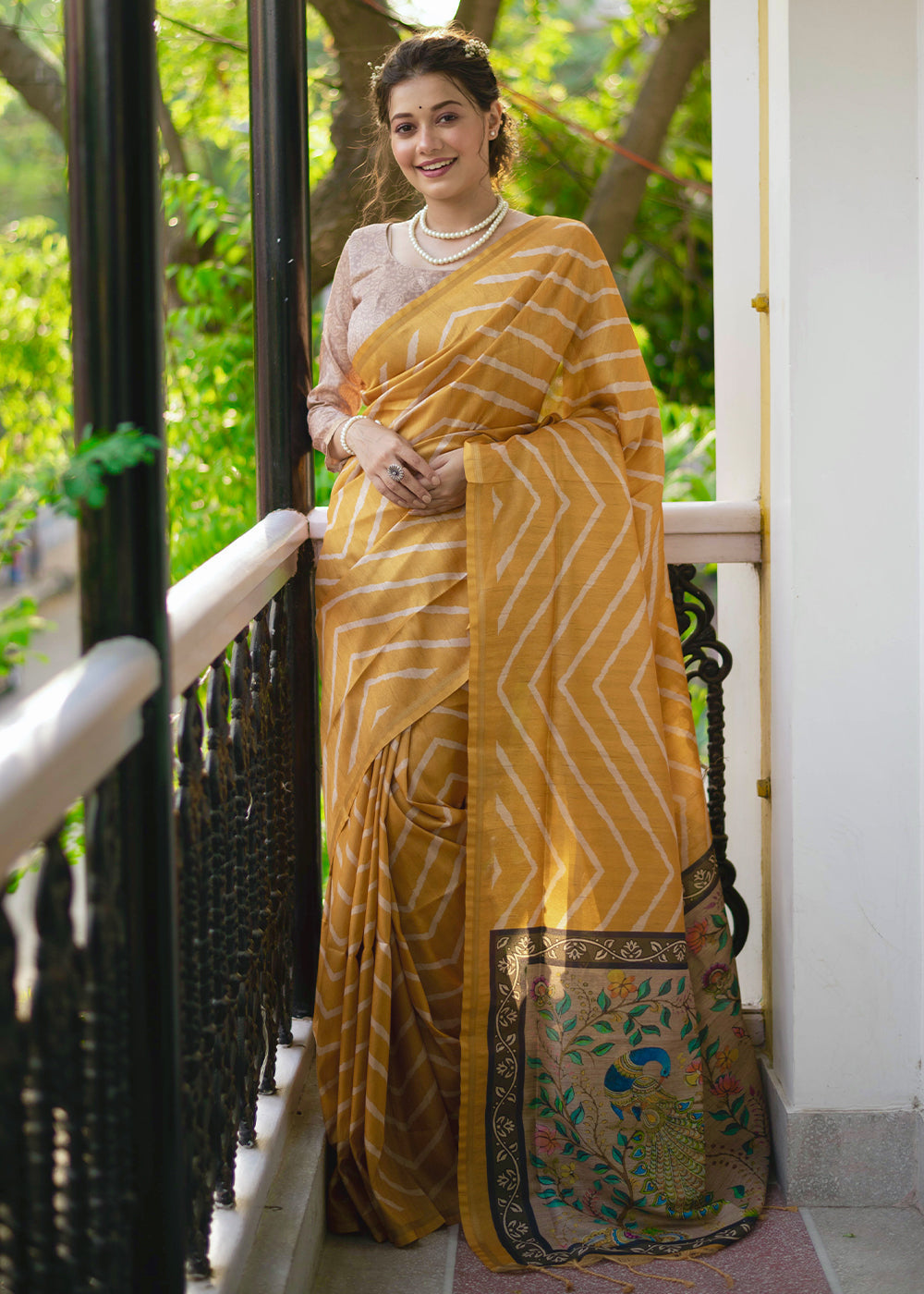 Buy MySilkLove Salomie Yellow Digital Printed Soft Silk Saree Online