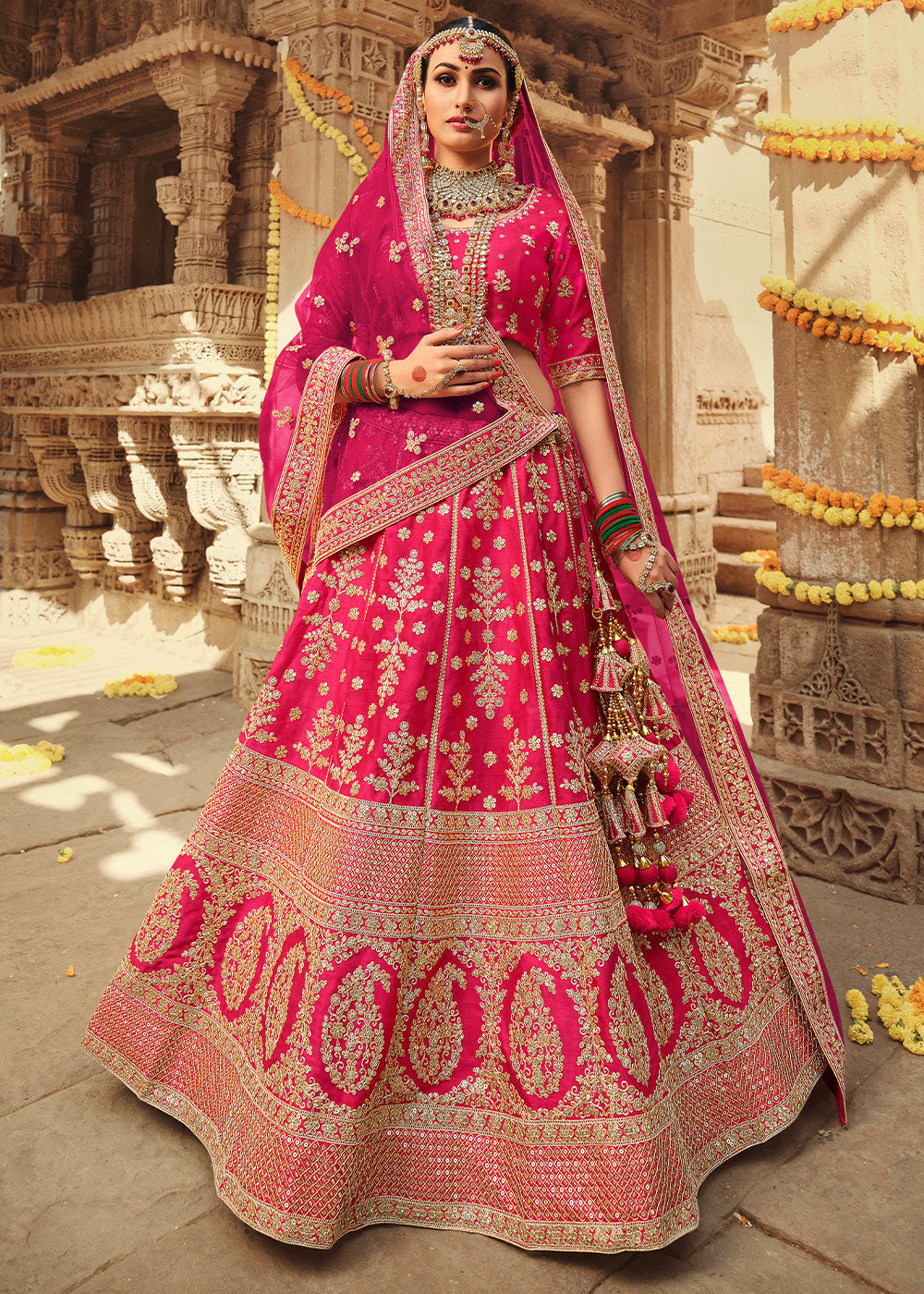 Buy MySilkLove Cabaret Pink Silk Lehenga Choli With Heavy Zari Embroidery Online