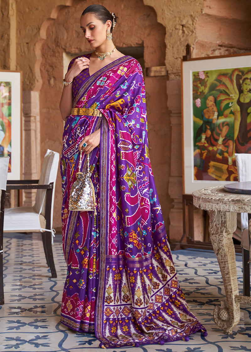 Bossanova Purple Woven Patola Silk Saree