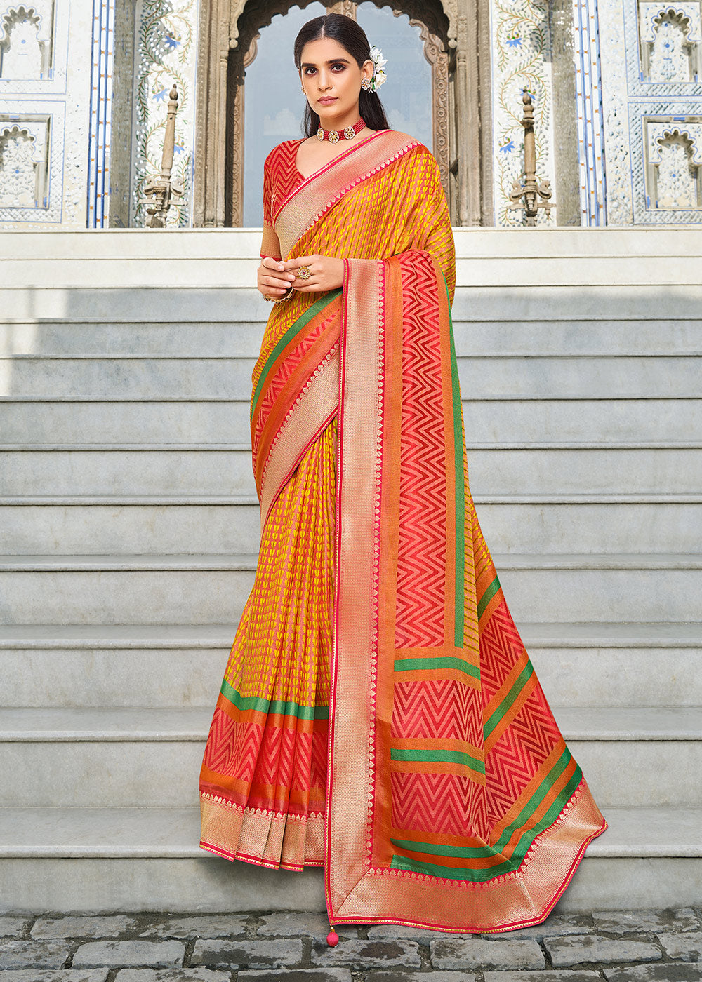 Buy MySilkLove Koromiko Orange and Red Brasso Patola Printed Saree Online