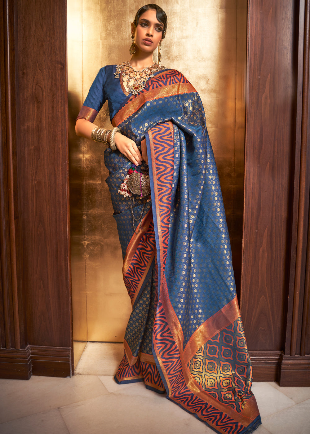 Buy MySilkLove Lynch Blue Woven Banarasi Silk Saree Online