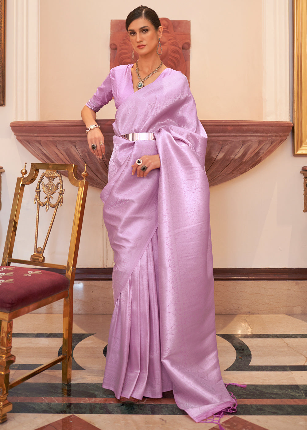 Buy MySilkLove Light Orchid Purple Woven Kanjivaram Silk Saree Online