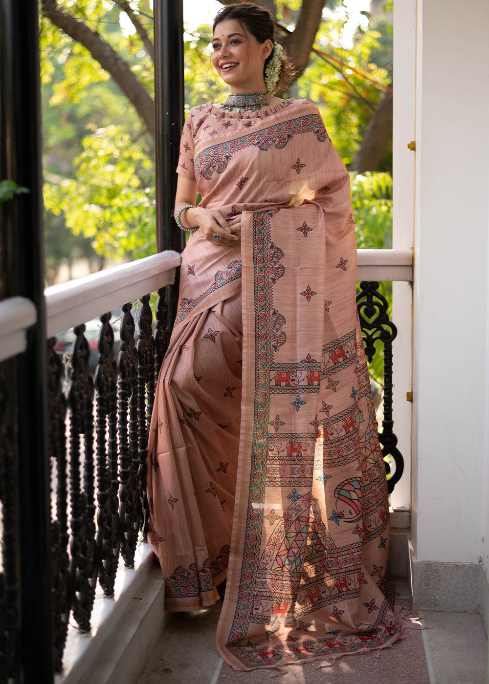 Buy MySilkLove Mandys Pink Kalamkari Printed Silk Saree Online