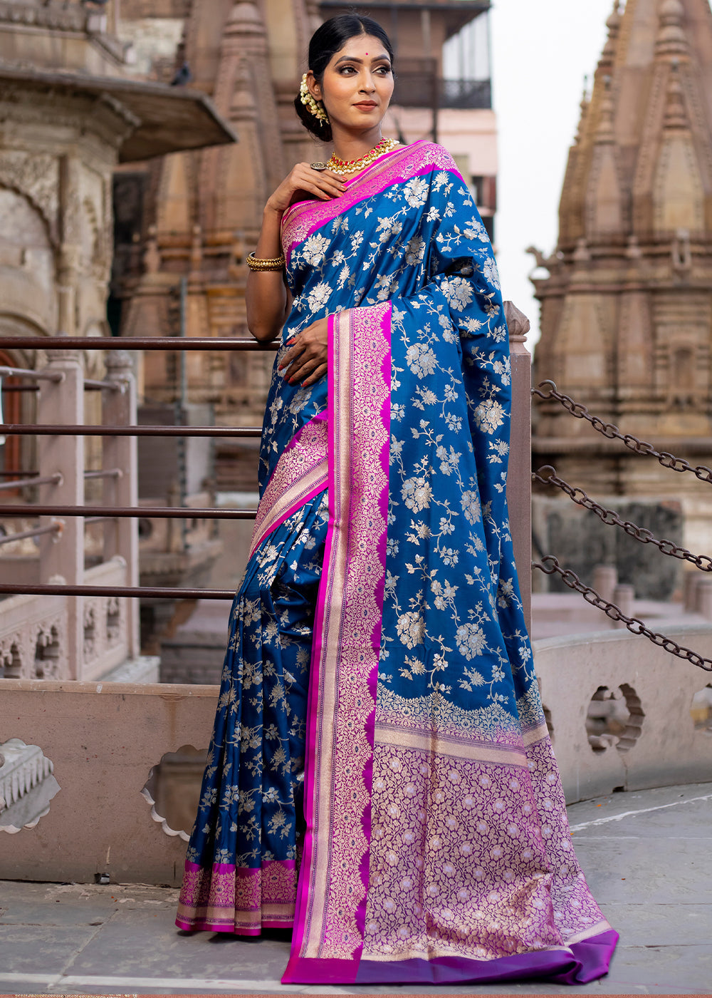 Buy MySilkLove Bahama Blue Hand Woven Katan Pure Silk Saree Online