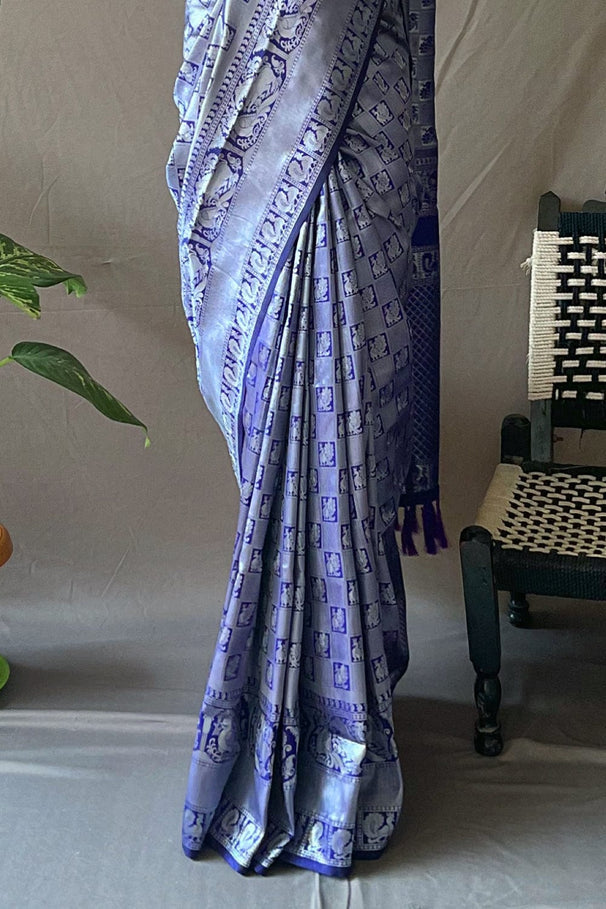 Buy MySilkLove Polo Blue Kanjivaram Silk Saree Online